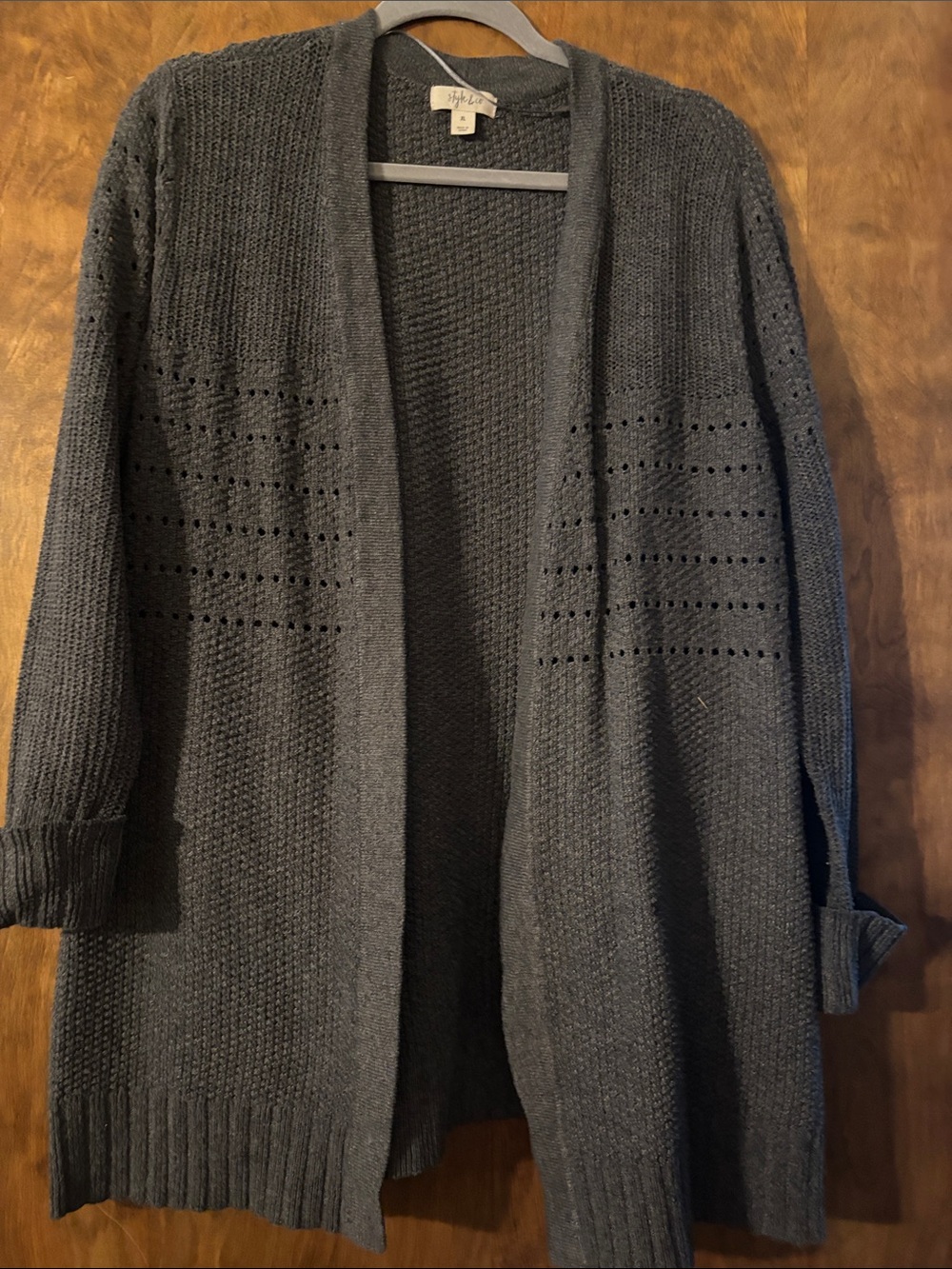 Style & Co. Charcoal Open-Front Knit Cardigan